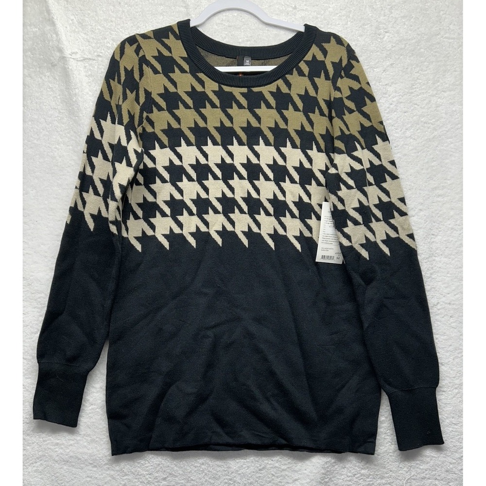 Kerrits Womens Size M Black Houndstooth Long Sleeve Pullover Sweater (M9)